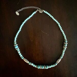 Aqua / Turquoise Beaded Necklace with Silver Details Southwestern Style (NEW)